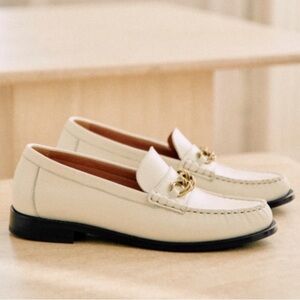 Sezane Vicky Loafers Elegant Cream/White Leather in smooth Ecru chain detail 42